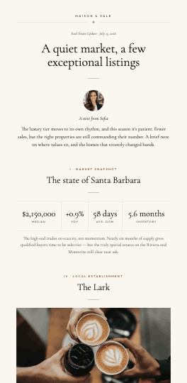 The weekly email in the Maison & Vale brand