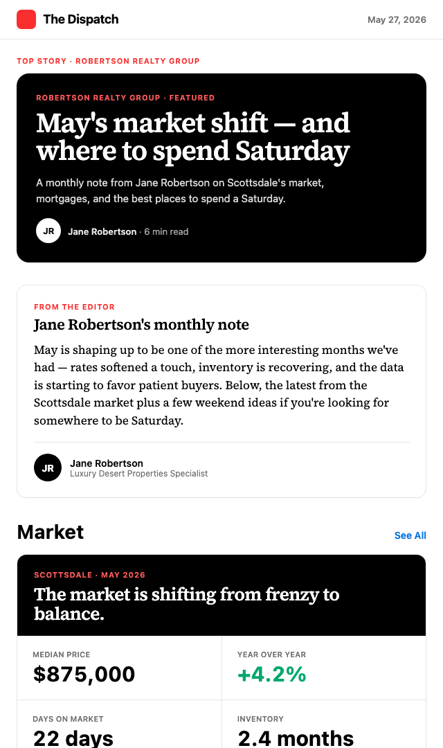 The same email in the Dispatch design