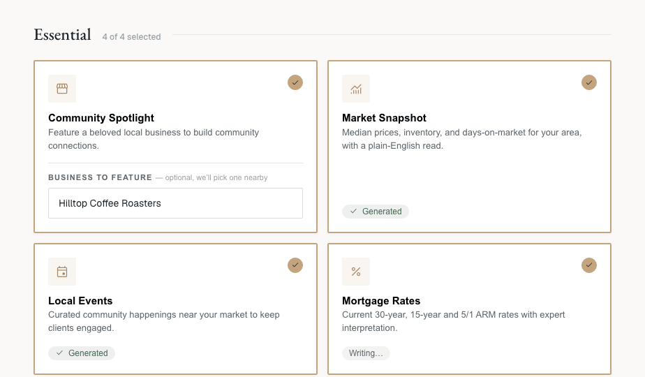 Choosing what runs in the weekly email
